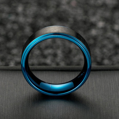 Personalized Mens Promise Ring 8mm Black Blue Titanium