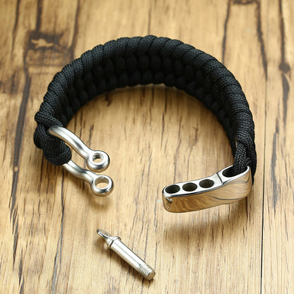 Engraved Paracord Survival Bracelet for Men Stainless Steel