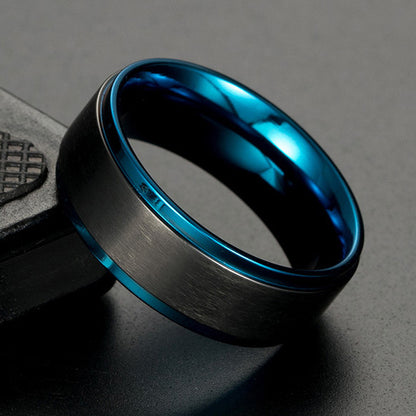 Personalized Mens Promise Ring 8mm Black Blue Titanium