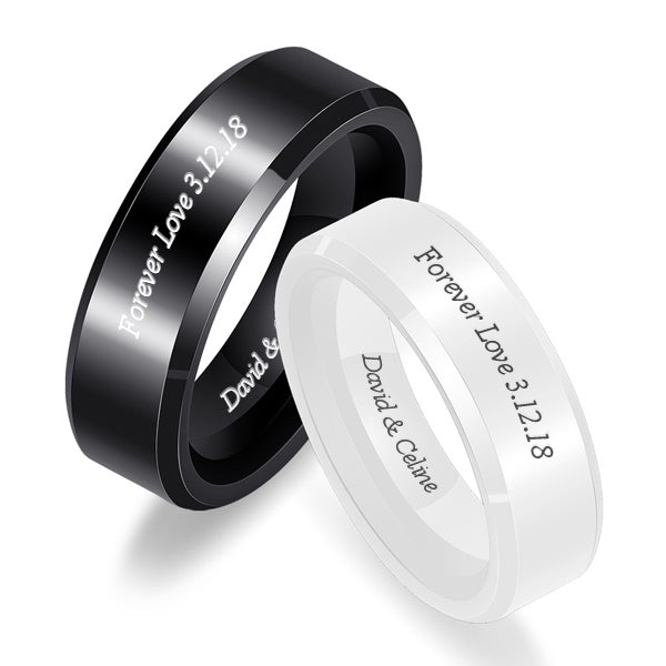 Matching Custom Engraved Ceramic Weddings Rings Set