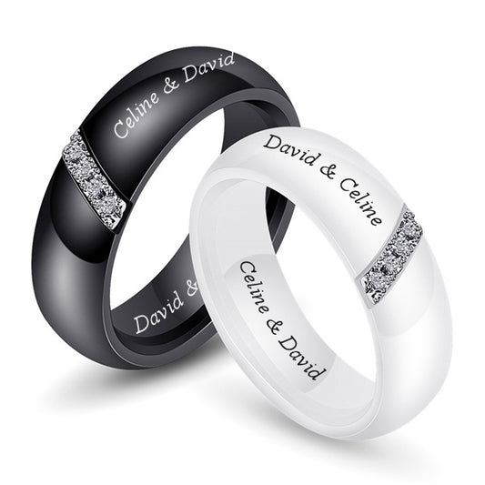 Anti-allergic Ceramic Matching Wedding Bands with Engraving