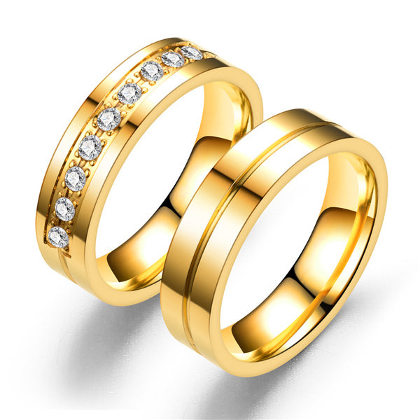 Gold Plated Anti-allergic Couples Promise Rings Set