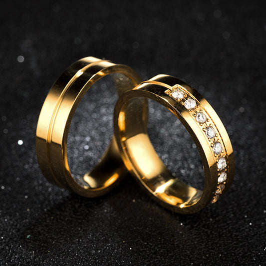 Gold Plated Anti-allergic Couples Promise Rings Set