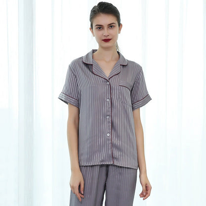 Elegant Striped Satin Short-Sleeve Couple Pajamas