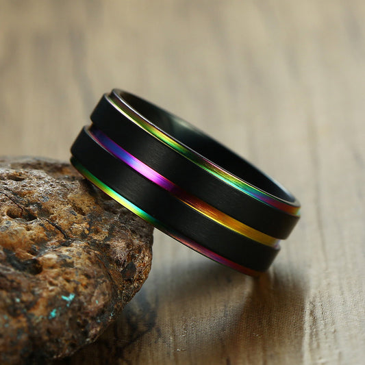 Engraved Matte Men Ring Black Titanium