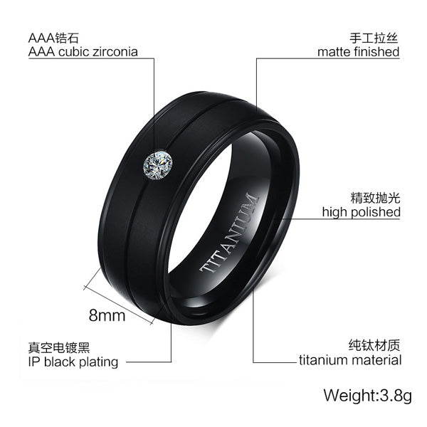 Black Ring Band for Men with Custom Names - Titanium - 8mm