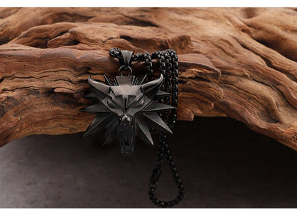 Engravable Wolf Head Mens Pendant Necklace