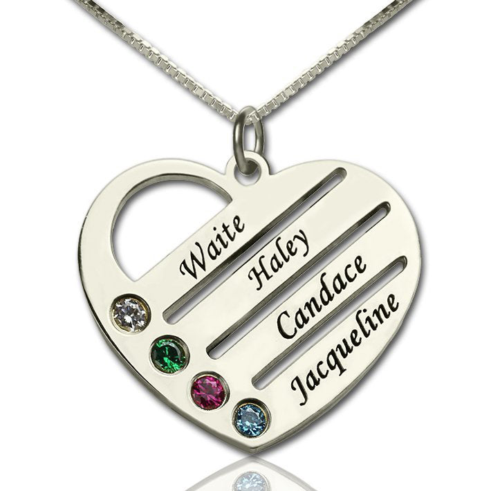Personalized Birthstones Heart Family Name Necklace