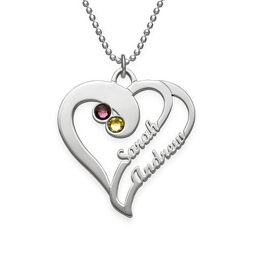 Personalized Birthstone Two Names Heart Necklace Gift