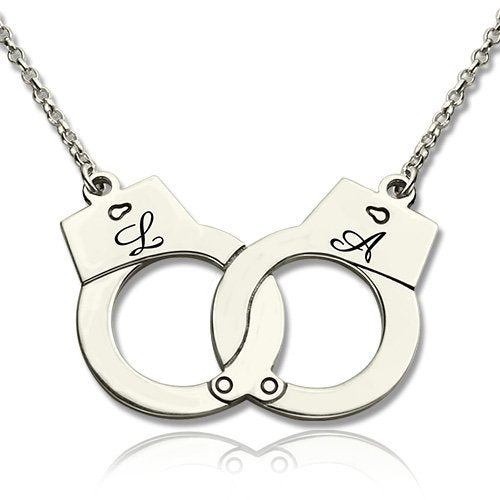 Initials Engraved Handcuffs Gold Plated Pendant Gift