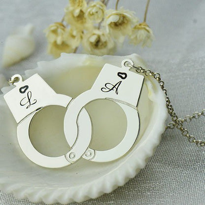 Initials Engraved Handcuffs Gold Plated Pendant Gift