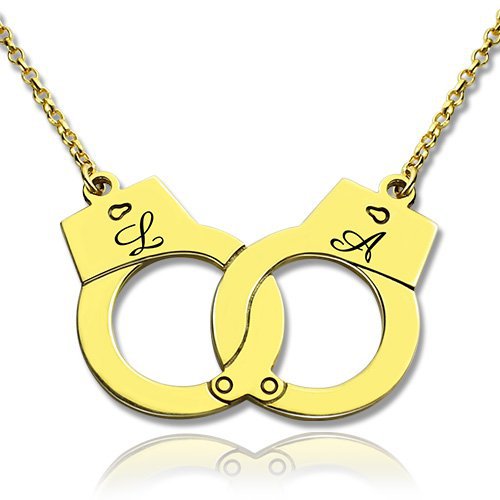 Initials Engraved Handcuffs Gold Plated Pendant Gift