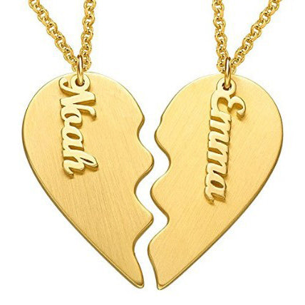 Personalized Split Heart Name Necklace Gold Plating