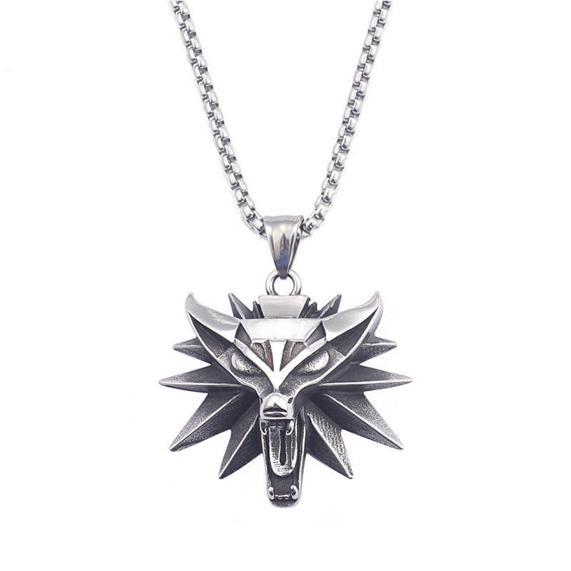 Engravable Wolf Head Mens Pendant Necklace