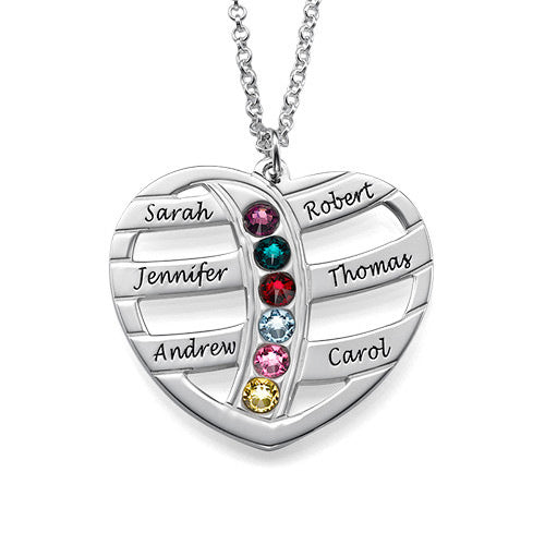Personalized Family Engraved 1-6 Birthstones Name Necklace