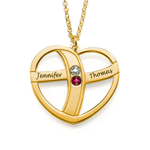 Birthstones Names Inscribed Gold Plated Heart Pendant