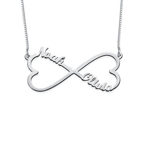 Infinity 2 Names Necklace Connected Hearts
