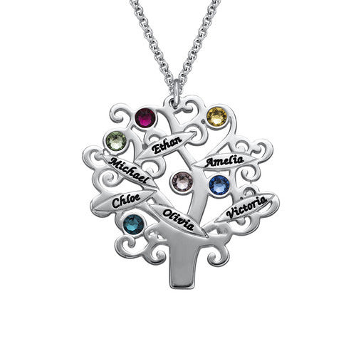 Family Engraved 1-6 Birthstones and Name Necklace