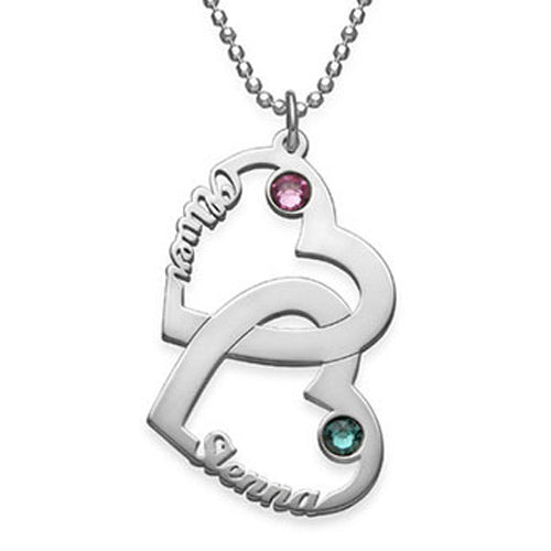 2 Hearts Birthstones Customize Name Necklace