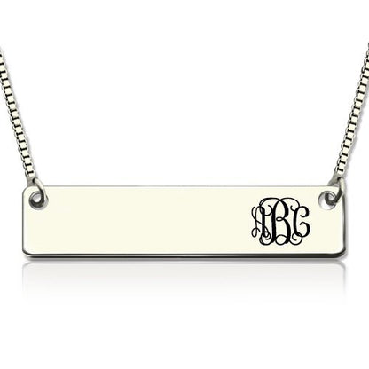 Monogram Name Plate Silver Necklace with Gold Plating