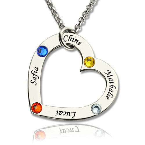 Family Names Birthstones Heart Necklace Christmas Gift