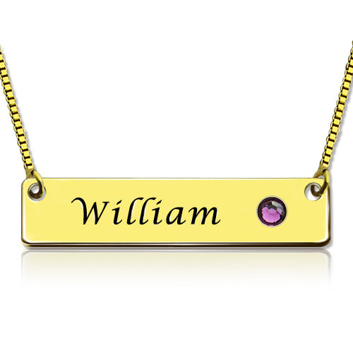 Gold Plated Silver Birthstone Name Plate Necklace