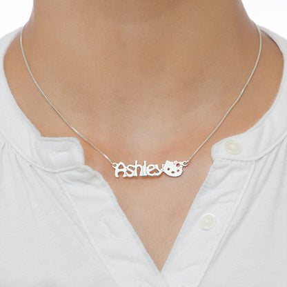 Customized Kitty Name and Birthstone Necklace