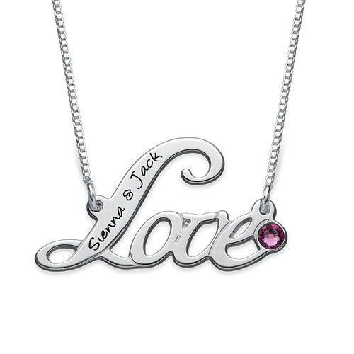 Birthstone Husband Wife Names Engraved Love Pendant