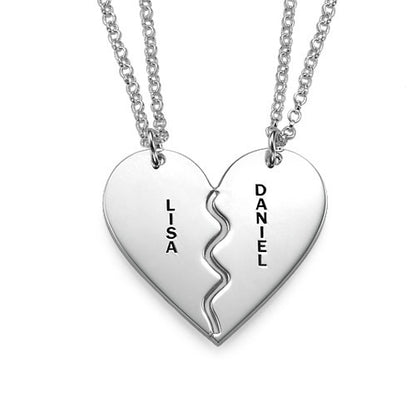 Custom Names Engraved Split Hearts Couples Jewelry