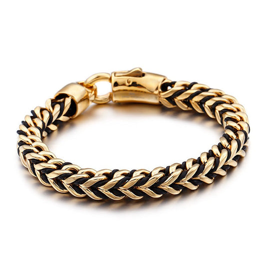 Personalized Braided Mens Bracelet with Gold Plating