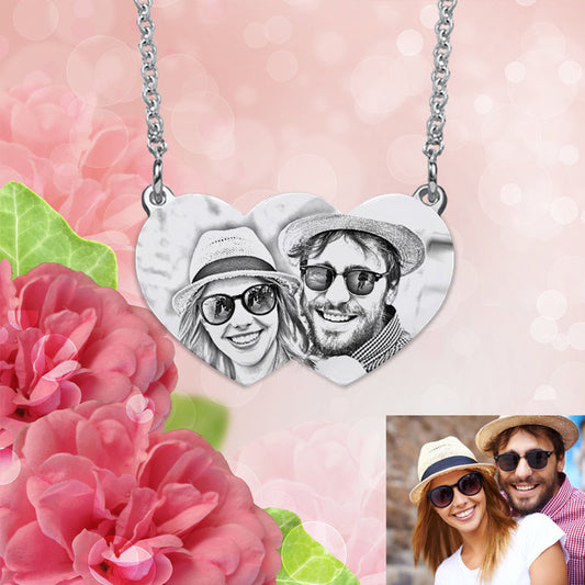 Photo Engraved Connected Hearts Necklace Valentines Gift