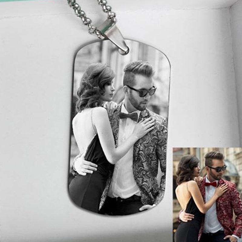 Photo Engraved Tag Pendant Necklace
