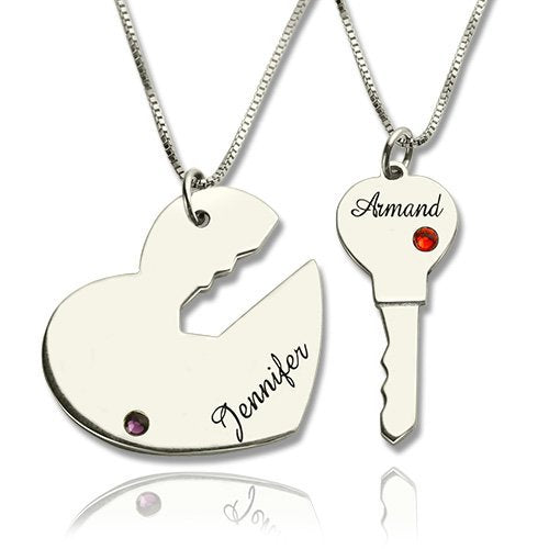 Lock and Key Birthstones Couple Necklaces Anniversary Gift