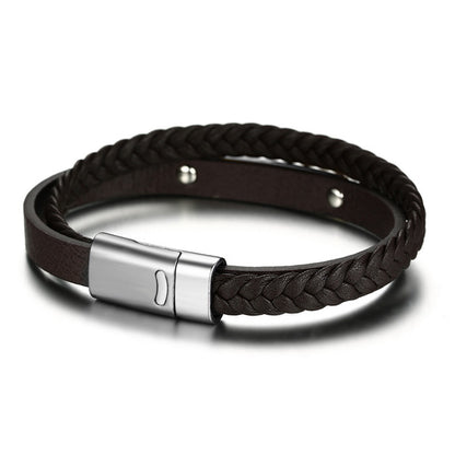 Customized Leather Wrap Mens Love Bracelet Brown