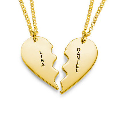 Custom Names Engraved Split Hearts Couples Jewelry