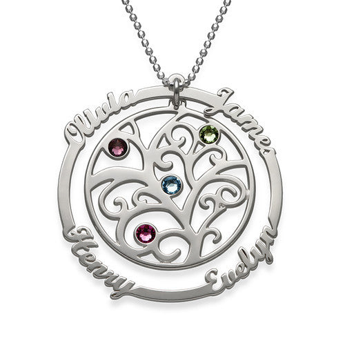 Birthstone Family Tree Custom Name Necklace
