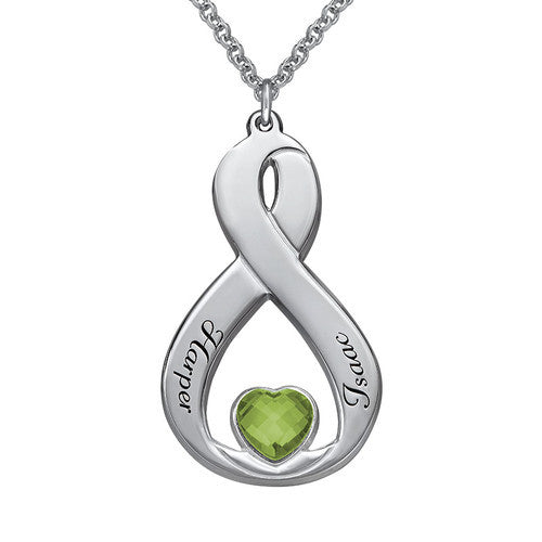 Vertical Infinity Lovers Name Necklace with Custom Birthstone