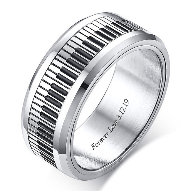Custom Mens Fidget Ring Birthday Gift for Pianist 8mm