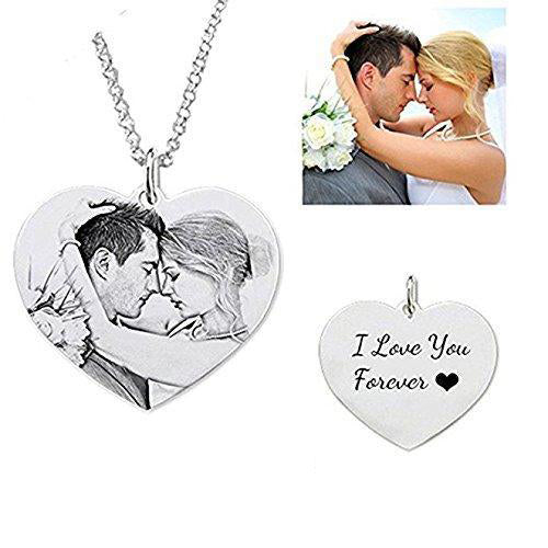 Heart Shaped Custom Photo and Names Engraved Necklace