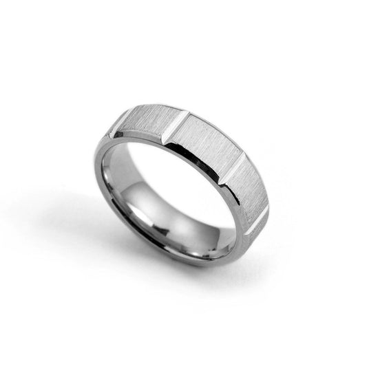 Modern Grooved Stainless Steel Ring for Men (6mm)