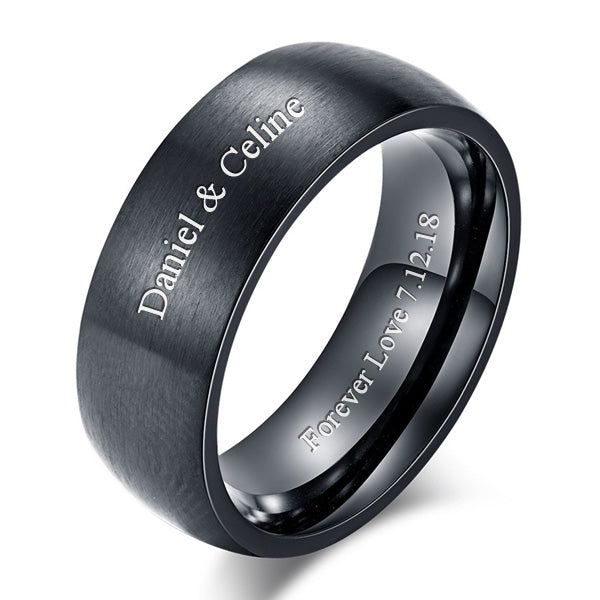 Custom Name Promise Ring for Men Black and Blue 8mm