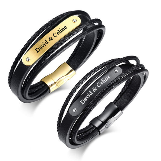 Engraved Promise Leather Bracelet for Him