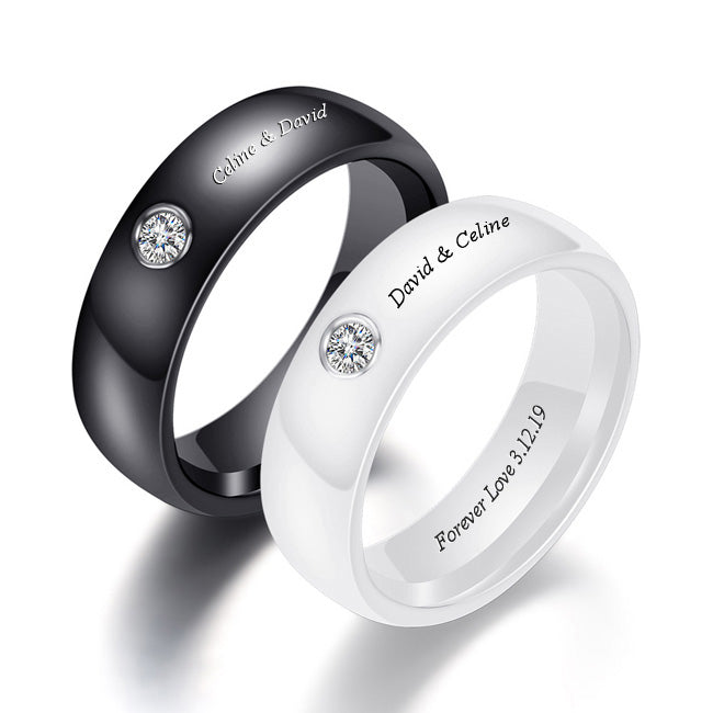 Engraved Ceramic Promise Rings for Girlfriend Boyfriend