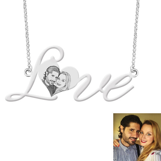 Love Pendant Custom Photo Engraved Name Necklace