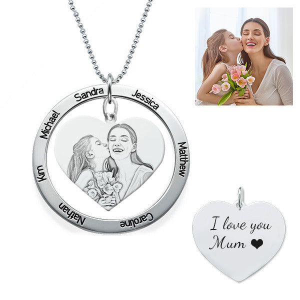 Mother Family Names Engraved Custom Photo Necklace Gift
