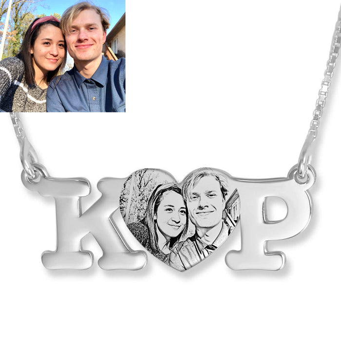 Initials Photo Engraved Name Necklace Anniversary Gift