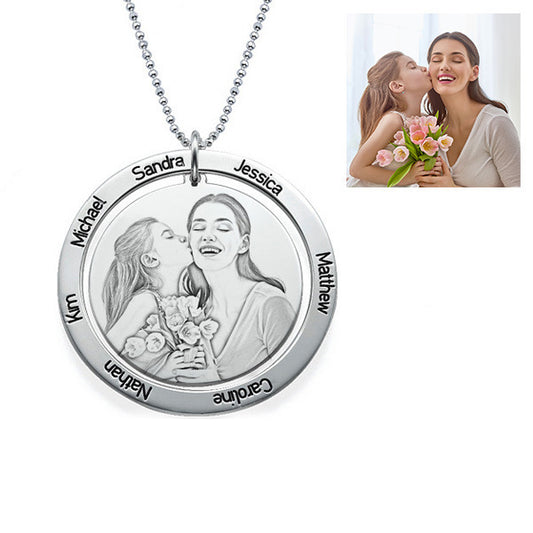 Gift for Mom Custom Photo Family Names Engraved Necklace
