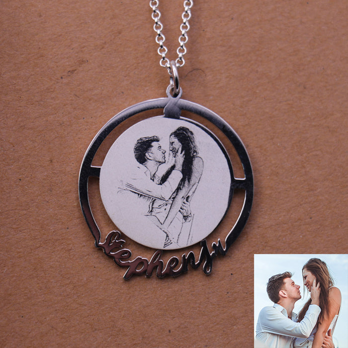 Lovers Photo Engraved Custom Name Necklace Gift