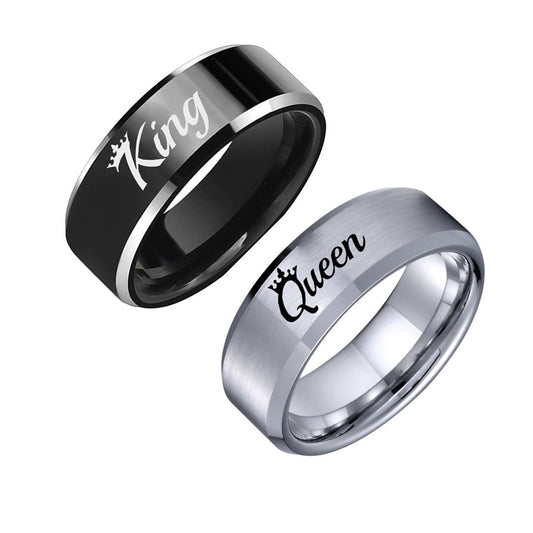 Engraved Promise Rings King and Queen Crown