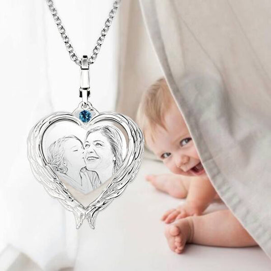 Heart Custom Photo Engraved Birthstone Necklace for Mom